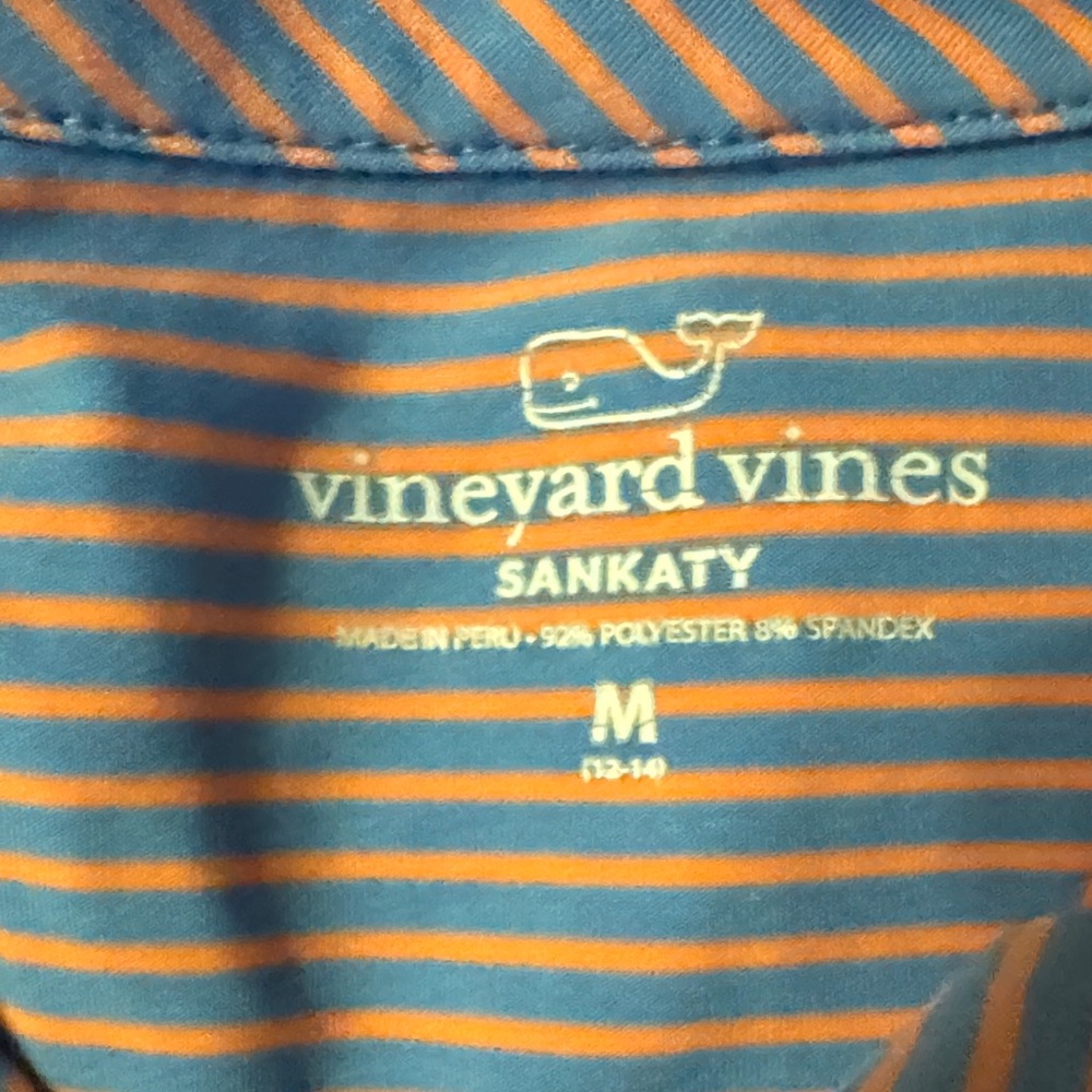 Vineyard Vines performance Sankaty Blue and pink polo (boys medium 12-14)